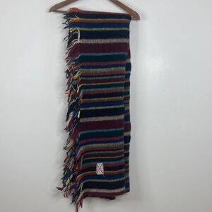 Handwoven Wool Blanket Green Blue Multicolour Stripe Wool Rag Rug Nova Scotia